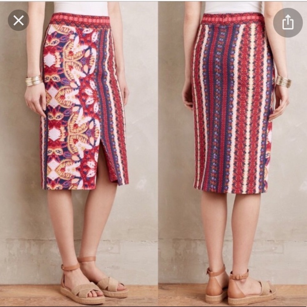 Maeve Anthropologie Marala Mixed Print Knit Pencil Skirt